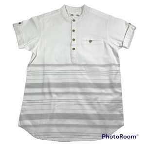 NWOT Aeropostale Mandarin collar white & light gray stripes woven shirt Size 10